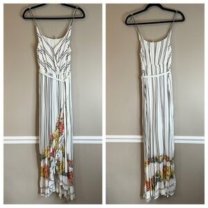 NWOT Anthropologie Hilma Striped Floral Wrap Dress Neutral Motif size M